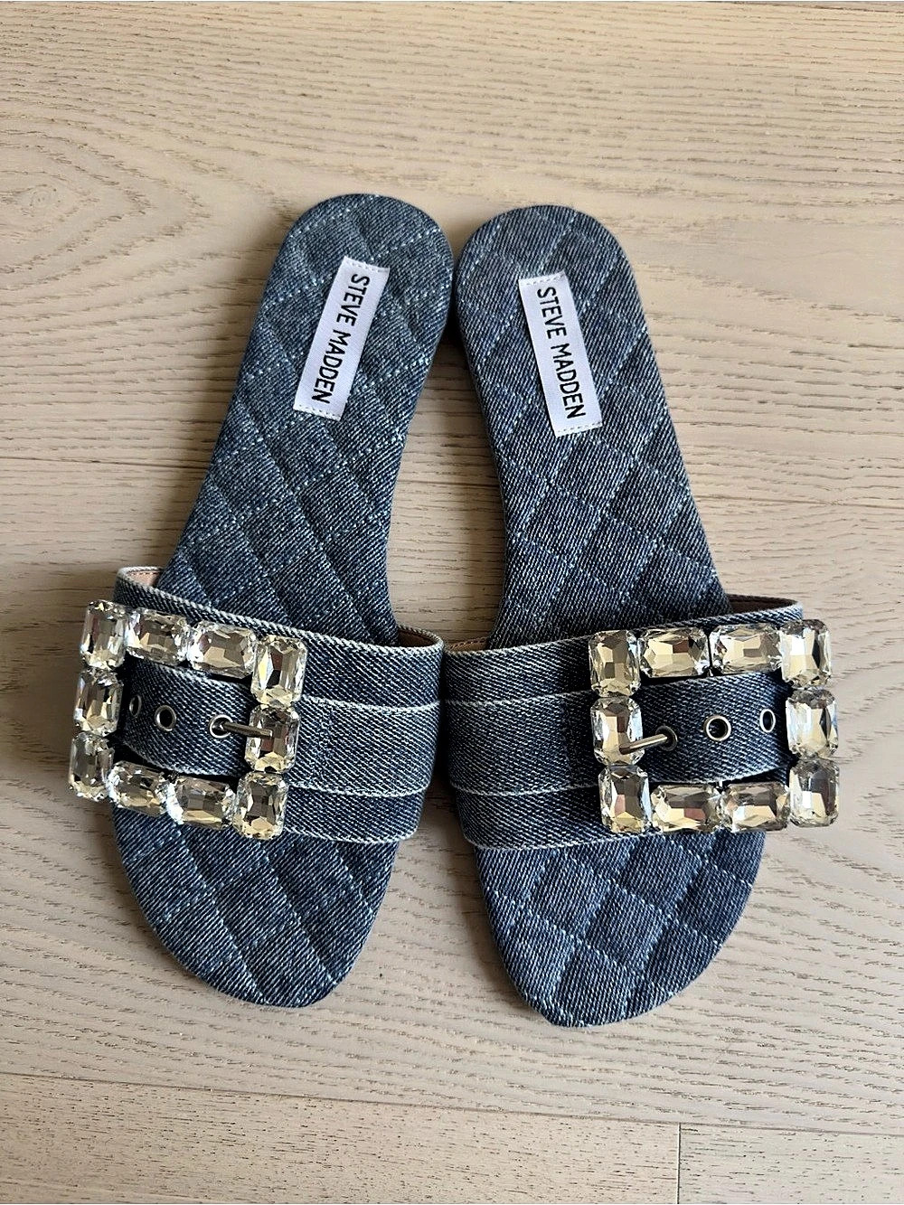 Steve Madden Brionna Rhinestone Crystal Embellished Slide Sandals Slide Sandals